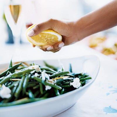 Green Beans with Goat Cheese and Fresh Lemon VinaigretteDelish Lemon Green Beans, Side Dish Recipes Easy, Lemon Vinaigrette, Dinner Entrees, Healthy Side, Green Bean Recipes, Cooked Veggies, Potluck Recipes, Veggie Side Dishes