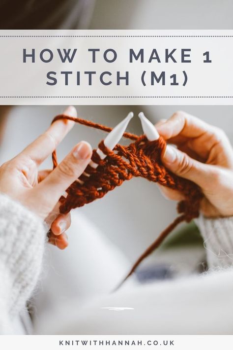 As a beginner knitter you may wonder "what does M1 mean in knitting instructions?". Simply, M1 is a knitting increase and means make 1 stitch. This quick and easy video tutorial from Knit With Hannah will show you how to knit M1 with close up instructions to help you master this stitch and become more confident in your knitting. Watch now, or save for later! Follow Knit With Hannah for more knitting for beginners, knitting tutorials, knitting videos and knitting help. M1 Knitting Stitch, How To M1 In Knitting, How To Finish A Knitting Project, Knitting Business Ideas, Knitting For Dummies, Knit For Beginners, Knitting Increase, Knitting Business, Knitting Terms