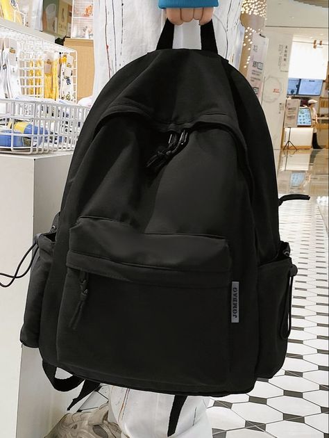 Simple Black Backpack, Black Backbag Aesthetic, Black Backpacks For School Aesthetic, Black Bookbag Aesthetic, Cute Backpacks Black, Cute Black Backpacks, Bags For School Black, Black Backpack With Pockets, Large Black School Bag