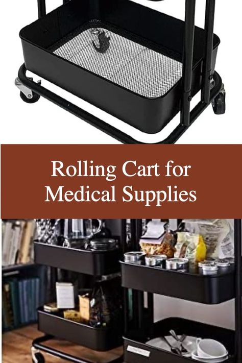 Anyone with a chronic medical condition needs an easy to move cart like this. You can keep medical supplies, medications, snacks and hydration supplements, even water bottles, nearby. Save those spoons and have everything you need within reach during a flare day! Rolling Carts, Organization Cart, Cart With Wheels, Craft Storage Organization, Rolling Cart, It Fits, Craft Storage, Storage Organizer, Medical Supplies