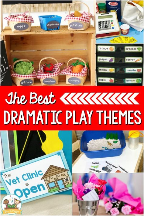 Ultimate List of Dramatic Play Ideas for Preschoolers - Pre-K Pages Dramatic Play Centers Preschool, Dramatic Play Ideas, Camping Dramatic Play, Grocery Store Dramatic Play, Post Office Dramatic Play, Dramatic Play Activities, Office Dramatic Play, Play Printables, Dramatic Play Themes