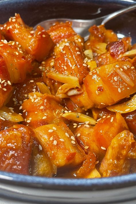 A Tangy, Sweet and Spicy Asian Inspired Pork Belly Dish Asian Inspired Dishes, Pork Dishes, Sweet And Sour, Chili Flakes, Asian Inspired, Sweet And Sour Pork, Pork Belly, Sweet And Spicy, Simple Ingredient