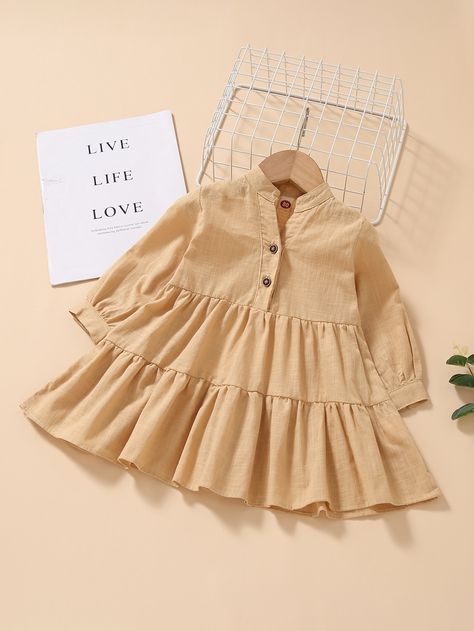 Khaki Casual  Long Sleeve Cotton Plain Shirt  Non-Stretch Spring/Fall Baby Clothing Baby Winter Dress, Kids Prom Dresses, Bebe Clothing, Fall Baby Clothes, Kids Garments, Pajama Fashion, Khaki Fashion, Plain Shirt, Baby Dresses