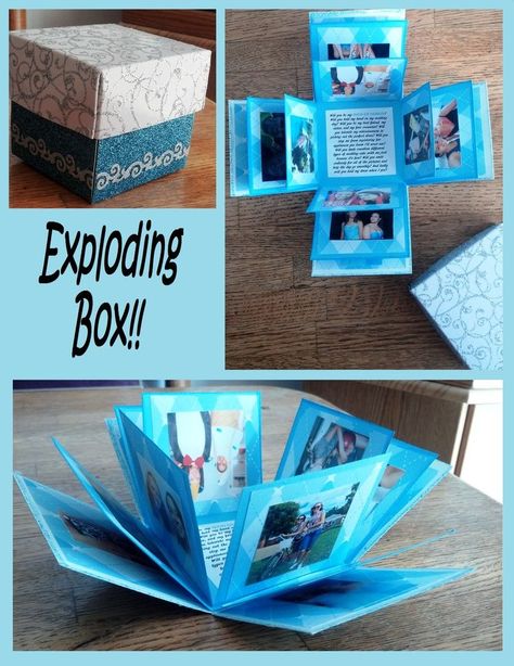 Lovely exploding photo box ♥ Made one of these for my German exchange partner last year :) Diy Christmas Gifts For Boyfriend, Saint Valentin Diy, Valentines Bricolage, Hadiah Diy, Kraf Kertas, Anniversaire Diy, Picture Boxes, Hari Valentine, Boyfriend Diy