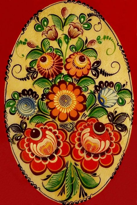 Traditional Gorodets painting, a Russian folk art Russian Folk Art Painting, Russian Floral Pattern, Barge Art, Gorodets Painting, Russian Art Painting, Cherry Orchard, Polish Folk Art, Russian Folk Art, Russian Painting