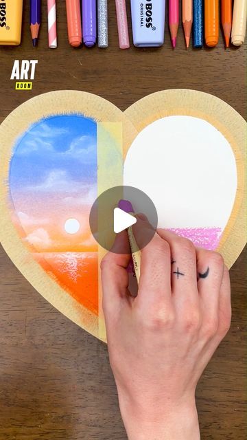 Art Room on Instagram: "What do you think of this day & night scene? 🌔🌅 #art #artroom #tuto #drawingidea #creative #drawing #howtodraw #dayandnight #heart #fun  #tutorial #drawingtechnique #idea #easytechnique" Night And Day Painting, Night And Day Art, Scene Art, School Tips, Craft Day, Kids Artwork, Night Scene, Painted Boxes, Creative Drawing