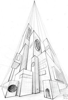 3 point Perspective looking up (worms eye view) | sketch ... Worm's Eye View Drawing, Linear Perspective Drawing, Worm's Eye View, 3 Point Perspective, Worms Eye View, Architecture Artists, Perspective Sketch, Architecture Drawing Sketchbooks, Perspective Drawing Architecture