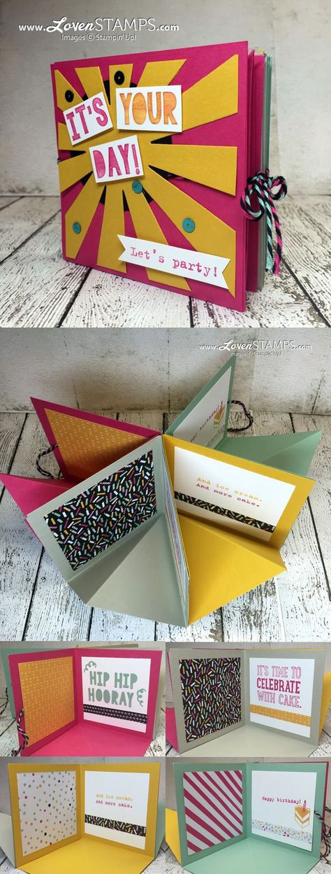 LovenStamps: Stamps in the Mail Club - video tutorial for how to make your own Pop-Up Corner Album, It's My Party and the Party Pop-Up Thinlits Diy Birthday, Club Video, Ge Bort, Craft Decorations, Bday Cards, Valentine Projects, Exploding Boxes, Seni Origami, Birthday Cards Diy