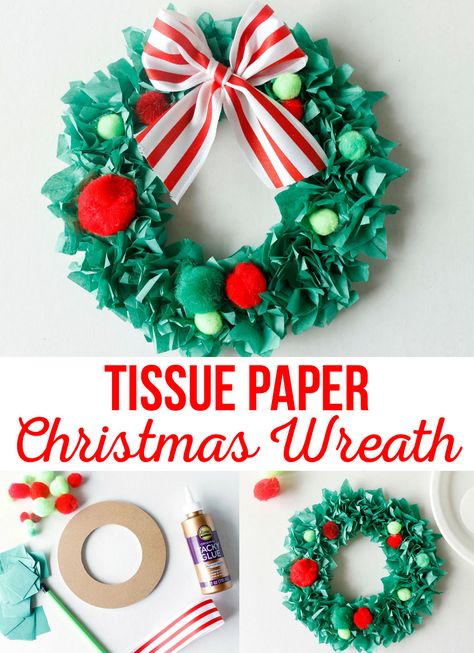 Paper Christmas Wreath, Paper Wreath Diy, Snowflake Paper, Christmas Wreath Craft, Tissue Paper Crafts, Paper Christmas Decorations, Christmas Gifts To Make, Christmas Wreaths Diy Easy, Christmas Crafts For Kids To Make