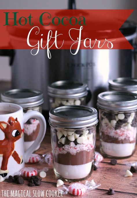 Hot Cocoa Gift Jars l The Magical Slow Cooker Slow Cooker Candy, Hot Cocoa Mix Recipe, Gift Jars, Hot Cocoa Gift, Diy Hot Cocoa, The Magical Slow Cooker, Cocoa Gift, White Hot Chocolate, Gift Jar