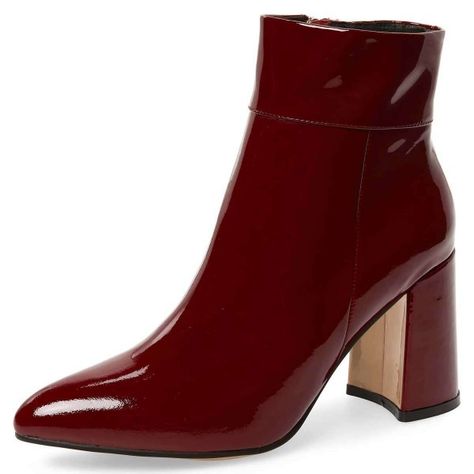 Burgundy Patent Leather Chunky Heel Boots Ankle Boots for Party, Music festival, Date, Going out | FSJ Burgundy Boots Ankle, Pointy Toe Boots, Cowboy Shoes, Chunky Heel Boots, Dress Booties, Dance Heels, Chunky Heel Ankle Boots, Custom Boots, Party Music