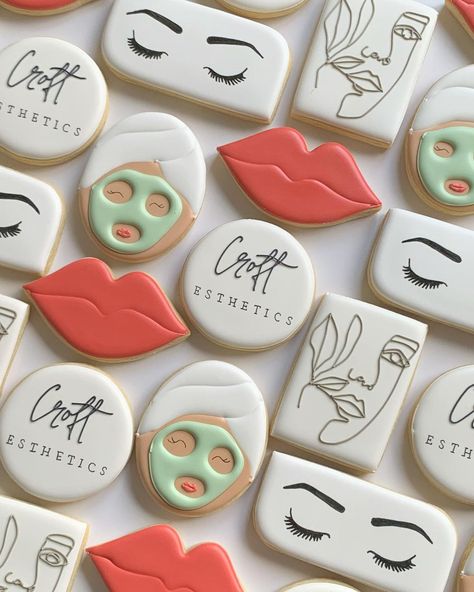 Spa Cookies, Business Launch Party, Esthetics Room, Esthetician Marketing, Cookie Business, Sugar Cookie Designs, Cookies Decorated, Spa Party, Cookie Art