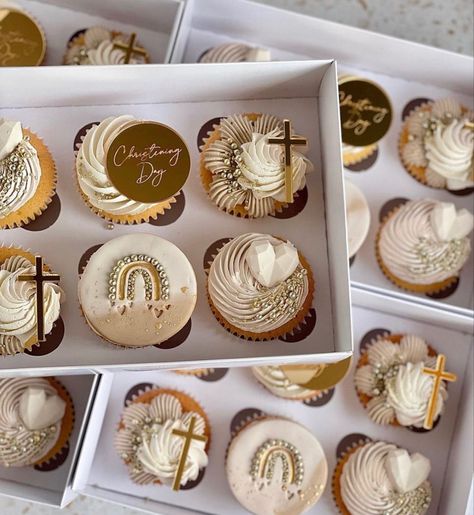 Christian Cupcakes Ideas, Christian Bakery Ideas, Bible Cupcakes, Baptism Cupcakes Girl, Baptismal Cupcake, Christian Cupcakes, Neutral Cupcakes, Confirmation Cupcakes, Christening Food