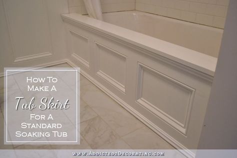 DIY Tub Skirt (Decorative Panel) For A Standard Soaking Tub Diy Tub Skirt, Tub Skirt, Diy Tub, Tub Surround, Diy Bathroom Remodel, Diy Remodel, Bathroom Redo, Shower Remodel, Tile Flooring