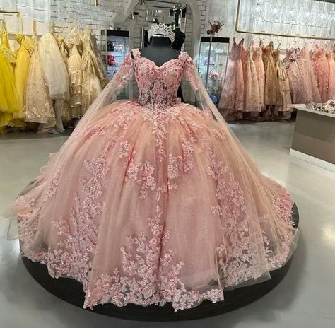 Pink Quinceanera Dress Ball Gown Appliques Beading Sequins Quinceanera Dresses With Cape, Blush Pink Quinceanera Dresses, Light Pink Quinceanera Dresses, Pink Quince Theme, Quinceanera Dresses Blush, Ball Gown Quinceanera Dresses, Sweet 15 Party Ideas Quinceanera, Pink Quinceanera, Quinceanera Themes Dresses