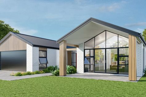 House Plans NZ - Papamoa - Platinum Homes 200sqm House Design Floor Plans, 200sqm House, Urban Style Design, Four Bedroom House Plans, Gable Window, Modern Family Home, Family Dining, House Blueprints, Country House Plans