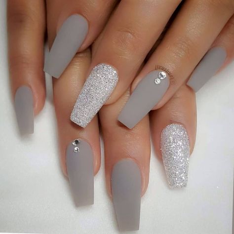 Light Gray Nails, Press On Nails Coffin, Blush Balloons, Ballet Nails, Nagel Tips, Nail Type, Nail Art Set, Gray Nails, Nail Tattoo