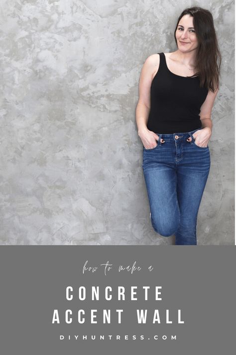 DIY Concrete Accent Wall - DIY Huntress Cement Wall Ideas Living Room, Concrete Paint Ideas Wall, Diy Concrete Painting, Cement Accent Wall Bedroom, How To Make A Wall Look Like Concrete, Concrete Looking Walls, Concrete Paint Wall Interior Design, Cement Wall Painting Ideas, Diy Texture Accent Wall