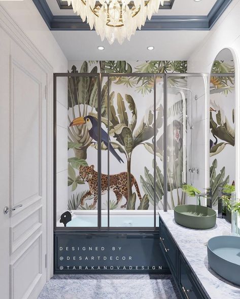 Tropical Powder Room, Villa Style, Washroom Design, Room Style, Fashion Hacks Clothes, Clawfoot Bathtub, Powder Room, Bathroom Interior Design, Bathroom Interior