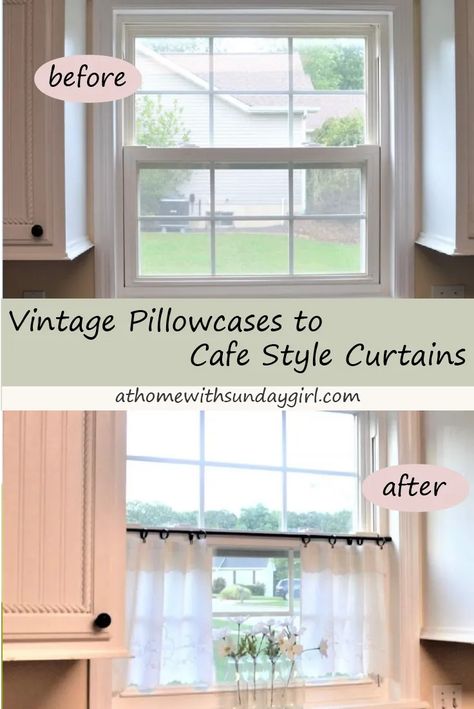 Kitchen Half Curtains, Vintage Kitchen Curtain Ideas, Kitchen Cottage Curtains, Kitchen Cafe Curtains Above Sink, Cafe Curtains Kitchen Farmhouse, Cafe Curtains Living Room, Cafe Style Kitchen, Diy Cafe Curtains, Farmhouse Cafe Curtains