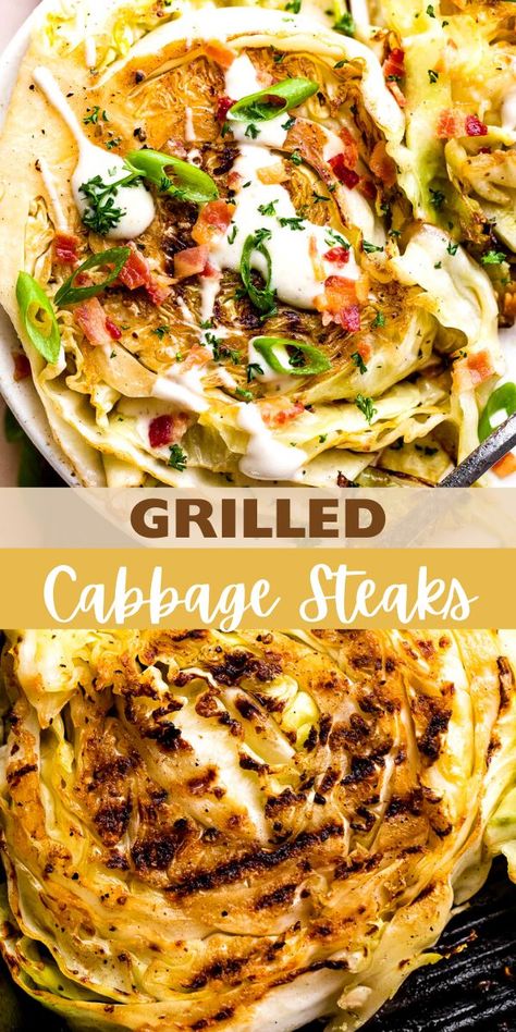 Grilled Cabbage Recipes, Easy Grilled Vegetables, Grilled Cabbage Steaks, Diethood Recipes, Cabbage Steaks Recipe, Grilled Cabbage, Cabbage Steaks, Grilled Peppers, Grilled Steak Recipes