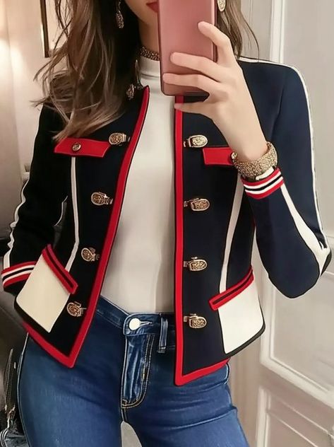 Print Outerwear, Colour Blocking Fashion, Dc Fashion, Fall Activity, Colorful Jacket, Red Theme, Faux Leather Coat, Cheap Jacket, Types Of Coats