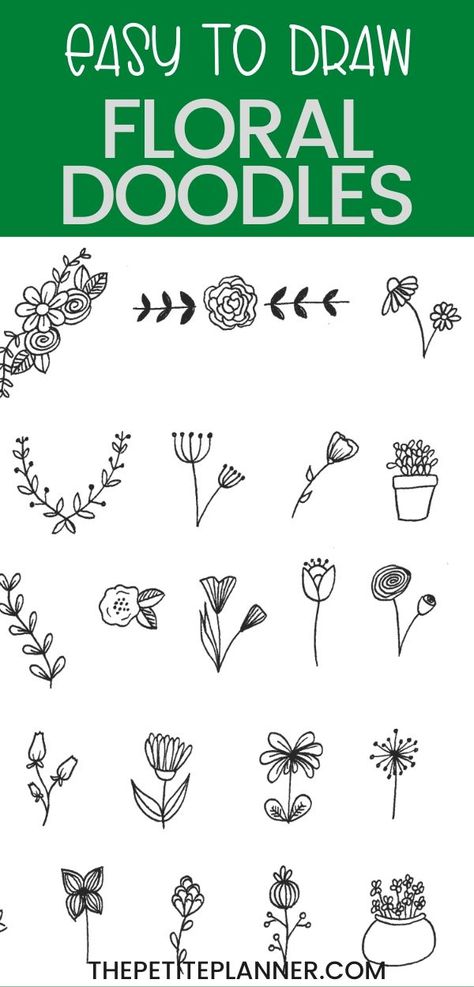 Learn how to draw 25 easy floral doodles that you can use in your bullet journal, planner, or just to improve your drawing skills! #howto #doodling #tutorial Easy Floral Sketches, Small Flower Drawing Easy, Easy Floral Drawing, Easy Floral Doodles, Easy Flower Doodles, Doodles For Beginners, Doodle Tutorial, Small Doodles, Doodling Tutorial