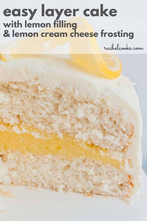 Lemon Filling Recipe, Cake With Lemon Filling, Lemon Cream Cheese Icing, Lemon Birthday Cakes, Lemon Cake Filling, Lemon Cake Easy, Box Cakes, Cream Cheese Frosting Cake, Lemon Layer Cakes