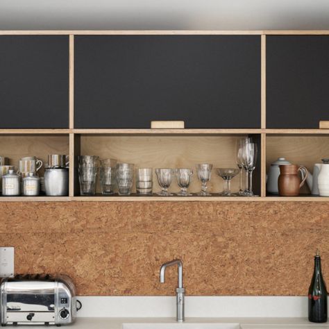 Puretree Cork Wall Tiles - Rustic Natural - 600 x 300 x 3mm | Puretree Cork Creative Kitchen Backsplash, Architect Ideas, Cork Wall Tiles, Plywood Kitchen, Ikea Kitchen Cabinets, Cork Tiles, Haus Am See, Cork Wall, Kitchen Splashback