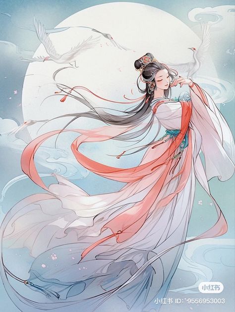 Chinese Moon Goddess, Chinese Drawings, Chinese Illustration, Chinese Art Painting, Japanese Tattoo Art, Mythology Art, China Art, Digital Art Anime, Moon Goddess