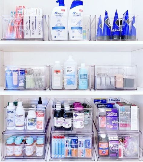 First-aid and pharmacy 💊 #thehomeedit #getorganized How To Organize Bathroom Cabinets, Organize Bathroom, Medicine Cabinet Organization, Home Edit, House Organisation, Medicine Organization, Bathroom Cabinet Organization, Linen Closet Organization, Online Organization