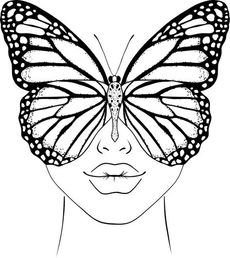 Women With Butterfly Eyes Tattoo, Face With Butterfly Drawing, Butterfly Woman Drawing, Butterfly Digital Art Illustrations, Butterfly Woman Face Tattoo, Butterfly On Face Drawing, Butterfly Over Face Tattoo, Butterfly And Face Tattoo, Butterfly Face Tattoos For Women