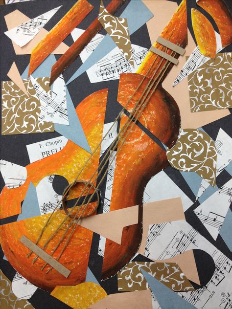 Picasso Guitar - Cubist Collage Music Collage Art, Picasso Collage, Cubist Artists, High School Art Projects, Cubist Art, Digital Collage Art, Collage Drawing, Cubism Art, Music Collage