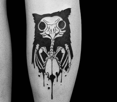 Owl tattoo by Roy Tsour Creepy Owl Tattoo, Spooky Owl Tattoo, Skull Owl Tattoo, Toxic Tattoo, Owl Skull Tattoos, Owl Skull, Dragon Tattoo Art, Ghost Tattoo, Skeleton Tattoos