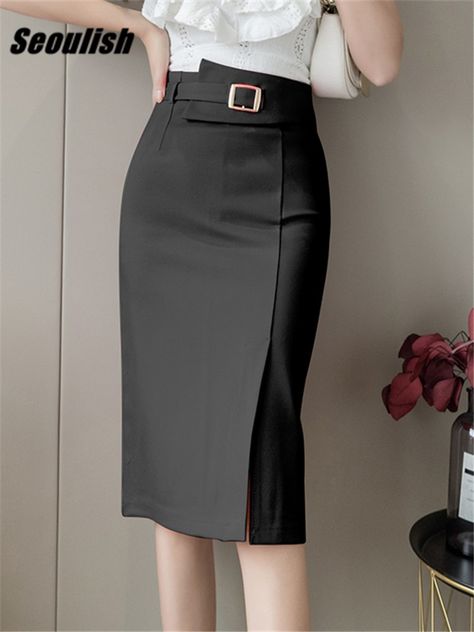 Womens Office Skirt, Strech Dresses, Lady Silhouette, Womens Office, Office Skirt, High Waisted Pencil Skirt, Pencil Skirts, Empire Style, Midi Skirts