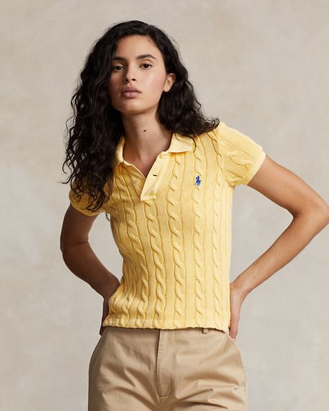 Polo Shirt Outfit Women's, Fall Yellow, Polo Shirt Outfits, Shirt Silhouette, Polo Ralph Lauren Shorts, Ralph Lauren Shorts, Mein Style, Short Sleeve Pullover, Ralph Lauren Sweater