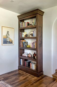 Dark Wood Book Shelf, Dark Wood Bookshelves, Dark Academia Bookshelf, Living Room Bookshelves, Bookshelves Wood, Dark Wood Bookcase, Bookshelves Living Room, Brown Bookshelves, Antique Bookshelf