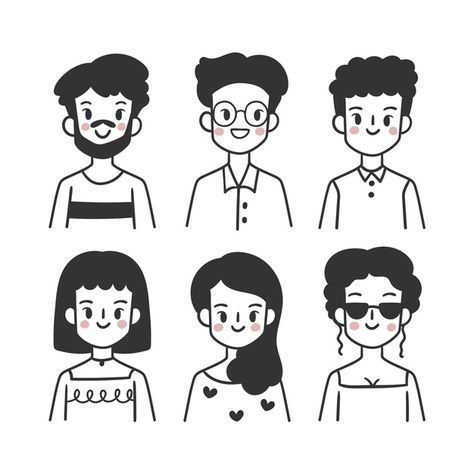 Pack of people avatars Free Vector | Free Vector #Freepik #freevector #people #women #men #pack Many People Drawing, Cute Characters Drawing, Cute People Drawing, People Drawings, Portrait Illustrator, Easy People Drawings, Doodle People, Cartoon Drawings Of People, Drawings For Boyfriend