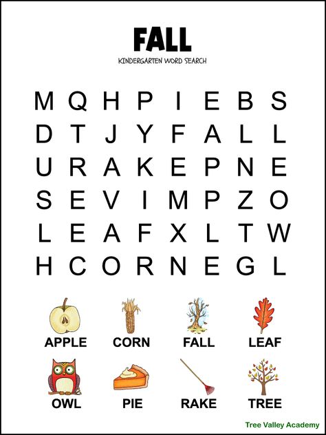 Puzzle Worksheet For Kindergarten, Preschool Word Search, Autumn Worksheets For Kindergarten, Kindergarten Word Search Free Printable, Fall Homeschool Activities Kindergarten, Fall School Worksheets, Autumn Worksheets Preschool, Fall Word Search For Kids, Autumn Worksheets For Kids