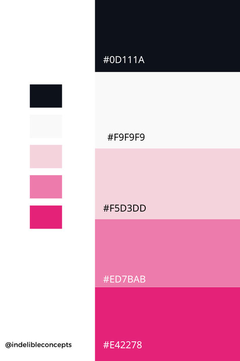 Pink and Black Color Palette #pink #white #black #colorpalette #moodboard #brandidentity #art #colors #graphicdesigner #socialmediamarketing Pink Grey Black Color Palette, Pink And White Colour Palette, Pink And Black Website Design, Black Pink Colour Palette, Black White Pink Branding, Shades Of Pink Pallet, Pink And Black Color Schemes, Pink And White Color Scheme, Pink Black Colour Palette