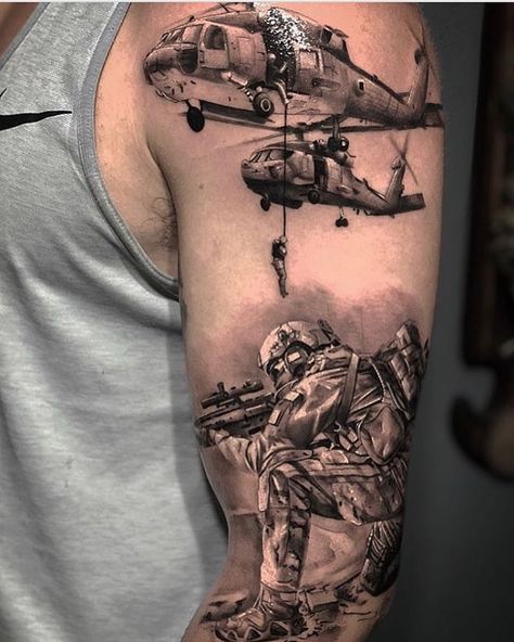 113 Likes, 0 Comments - Inked Society (@inkedsociety88) on Instagram: “Done by @chicomorbene ☠️☠️💉💉💉💉☠️☠️…” Fmf Corpsman Tattoo, Army Helmet Tattoo, Army Wife Tattoos, Airborne Tattoos, Military Sleeve Tattoo, Usmc Tattoo, Shoulder Armor Tattoo, Military Tattoo, Soldier Tattoo