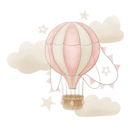 Newborn Greeting Card, Hot Air Balloon Drawing, Hot Air Balloon Clipart, Baby Print Art, Balloon Illustration, Digital Paper Free, Balloon Clipart, Balloon Background, Baby Rosa