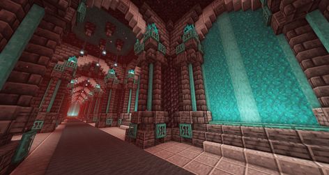 Nether Hallway Minecraft, Hallway Minecraft Ideas, Minecraft Underground Ideas, Minecraft Nether Tunnel Designs, Minecraft Corridor, Mc Greenhouse, Minecraft End Portal Design, Minecraft Server Ideas, Minecraft Nether Hub Ideas