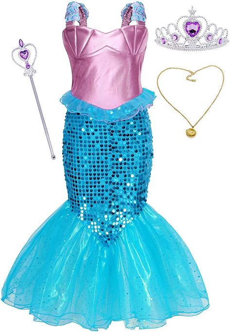 Amazon.com: HenzWorld - Disfraz de princesa sirena con accesorios : Ropa, Zapatos y Joyería Dr Costume, Dress Up Birthday Party, Cinderella Dress Costume, Girls Mermaid Costume, Up Birthday Party, Seashell Headband, Ariel Costumes, Little Mermaid Dresses, Princess Mermaid