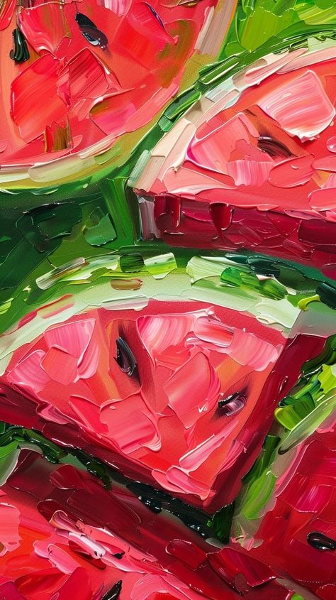 Object Painting Ideas, Fruit Art Gcse, Watermelon Paintings, Pink And Green Paint, Ali Kay, Watermelon Painting, Fruits Art, Oil Painting Gallery, Watermelon Art