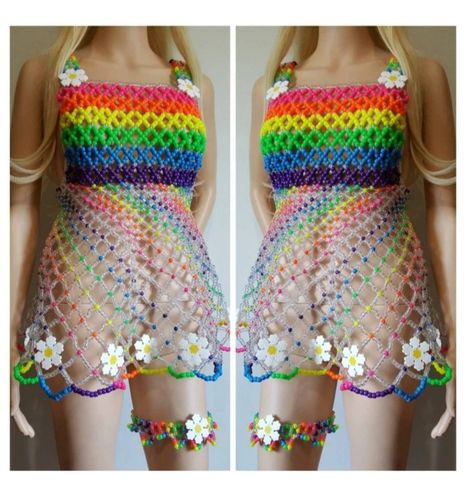 Dress Rave Outfit, Rainbow Kandi, Rave Bae, Pride Dress, Rave Outfits Festivals, Rave Dress, Kandi Inspo, Diy Kandi Bracelets, Diy Kandi