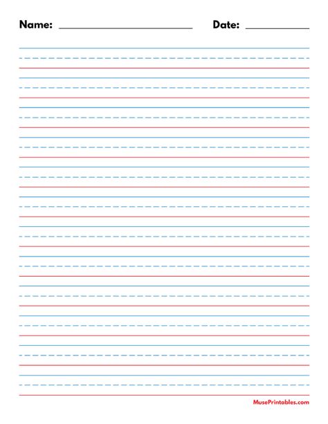 Printable Blue and Red Name and Date Handwriting Paper (1/2-inch Portrait) for Letter Paper. Free download at https://museprintables.com/download/paper/blue-and-red-name-and-date-handwriting-paper-1-2-inch-portrait-letter/ Free Printable Primary Writing Paper, Printable Handwriting Paper, Handwriting Paper Printable Free, Blue Red Blue Lines For Writing, Handwriting Paper Printable, Handwriting Paper Template, Lined Handwriting Paper, Handwriting Paper Kindergarten, Kindergarten Writing Paper