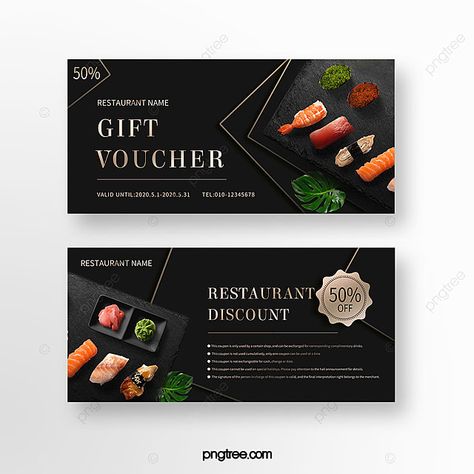 Atmospheric Black Restaurant Coupon Gym Ads, Running Sushi, Japan Restaurant, Food Vouchers, Restaurant Vouchers, Black Restaurant, Sushi Menu, Restaurant Coupons, Voucher Design