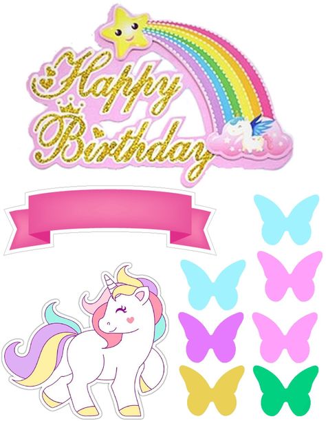 cupcakedecorating #unicorncake #unicornonthel Happy Birthday Unicorn Topper Printable, Happy Birthday Rainbow Topper Printable, Unicorn Printable Cake Topper, Topper Pelangi, Rainbow Cake Topper Printable, Unicorn Number Cake, Diy Cake Topper Printable, Fondant Unicorn Cake Toppers, Diy Unicorn Birthday Party