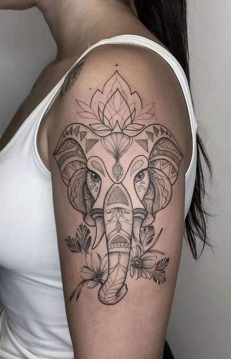 Tato Mandala, Mandala Elephant Tattoo, Tattoo With Flowers, Elephant Tattoo Design, Muster Tattoos, Elephant Tattoo, Line Art Tattoos, Elephant Tattoos, Small Tattoo Designs